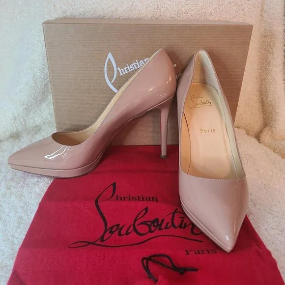 Christian Louboutin Pigalle Plato 100 Nude Patent Pump - Picture 1 of 9